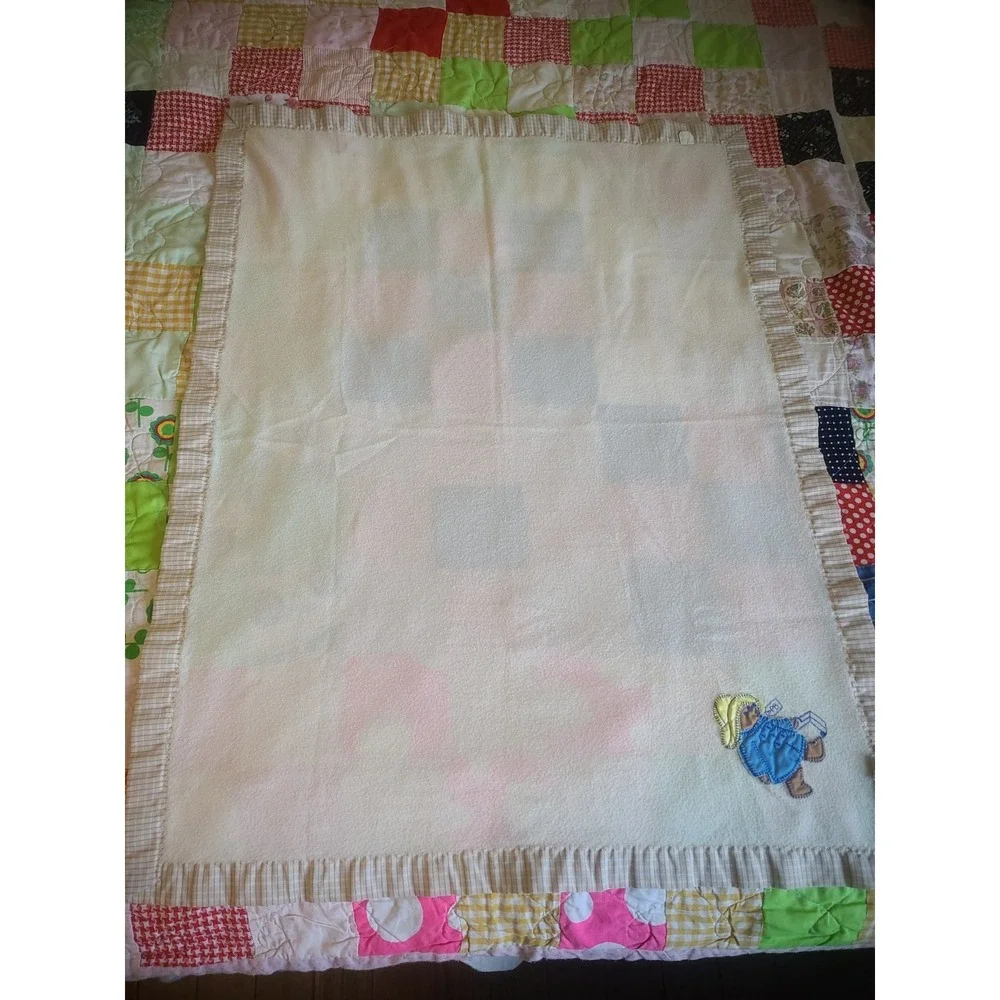Vtg 1980 Quiltex Paddington Bear Baby Blanket Eden Toys Fleece Plaid Trim Lovey